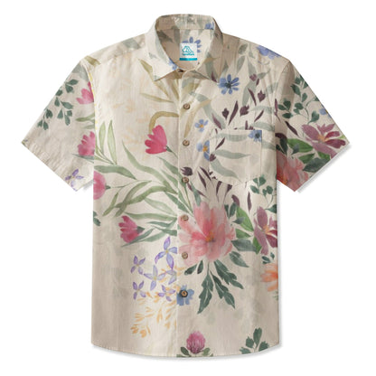LeosWare® Men's Hawaiian Shirt Short Sleeve Button-up 95% Polyester, 5% Spandex Aloha Nature's Melodies