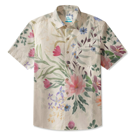 LeosWare® Men's Hawaiian Shirt Short Sleeve Button-up 95% Polyester, 5% Spandex Aloha Nature's Melodies