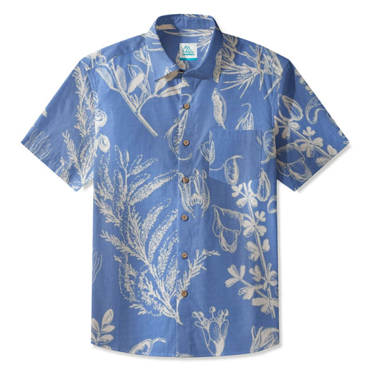 LeosWare® Men's Hawaiian Shirt Short Sleeve Button-up 95% Polyester, 5% Spandex Aloha Botanical Exploration