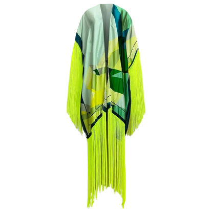 Tasseled Kimono Cover Up – Neon Tropical Oasis Beach Wrap