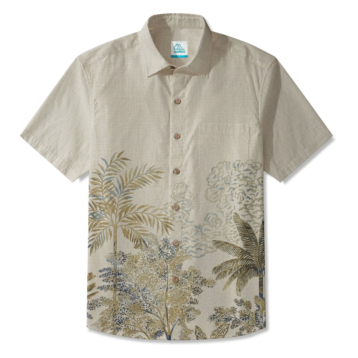LeosWare® Men's Hawaiian Shirt Short Sleeve Button-up Breathable & Quick-Dry Aloha Coconut Tree Chest