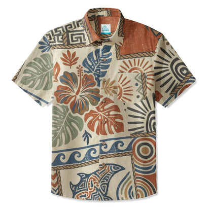 LeosWare® Men's Hawaiian Shirt Short Sleeve Button-up 95% Polyester, 5% Spandex Aloha Tropical Blend