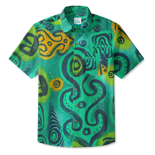 LeosWare® Men's Hawaiian Shirt Short Sleeve Button-up Premium polyester fabric Aloha Tiki Pulse