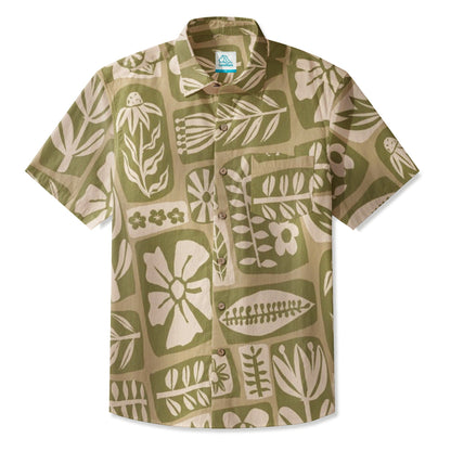 LeosWare® Men's Hawaiian Shirt Short Sleeve Button-up 95% Polyester, 5% Spandex Aloha Herb Mosaic