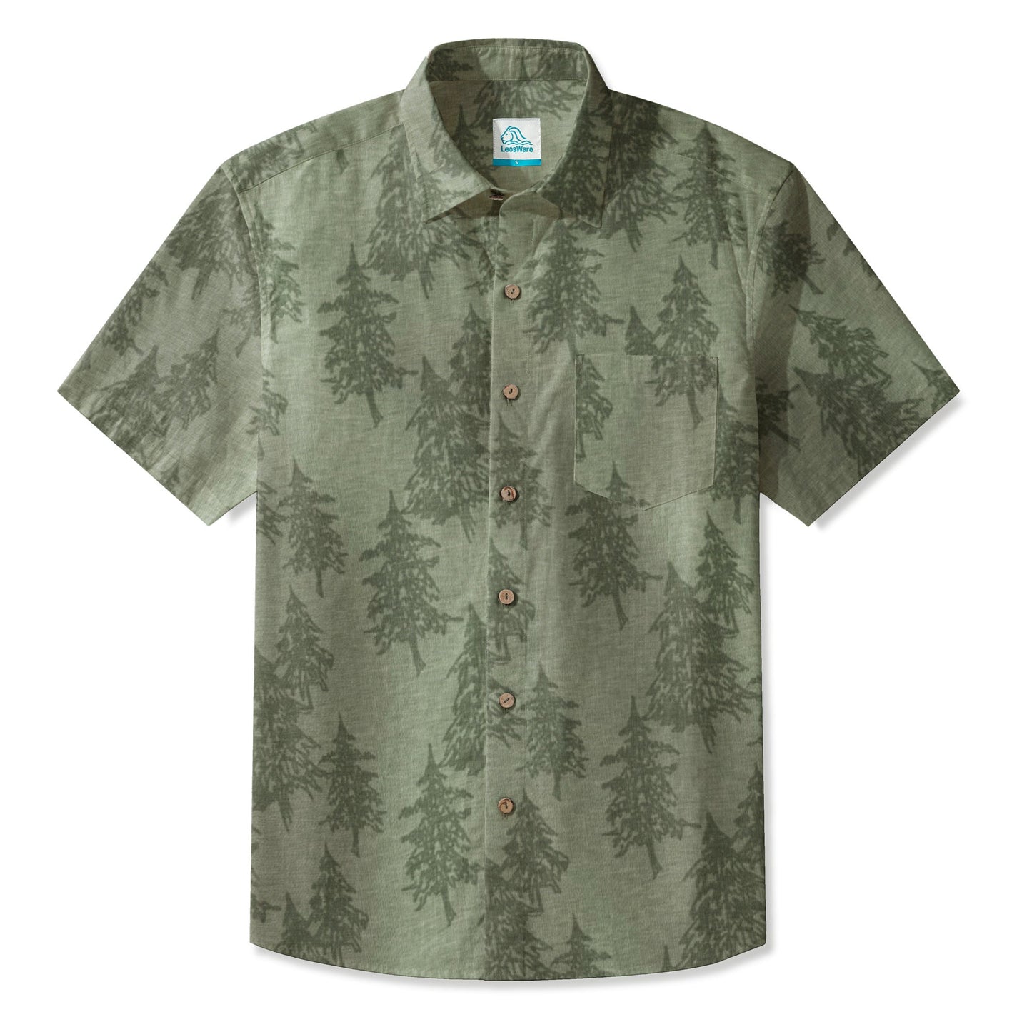 LeosWare® Men's Hawaiian Shirt Short Sleeve Button-up 95% Polyester, 5% Spandex Aloha Woodline - Crafted Elegance