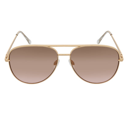 KEY - Oversize Large Flat Lens Metal Aviator Sunglasses Gold Amber Fade
