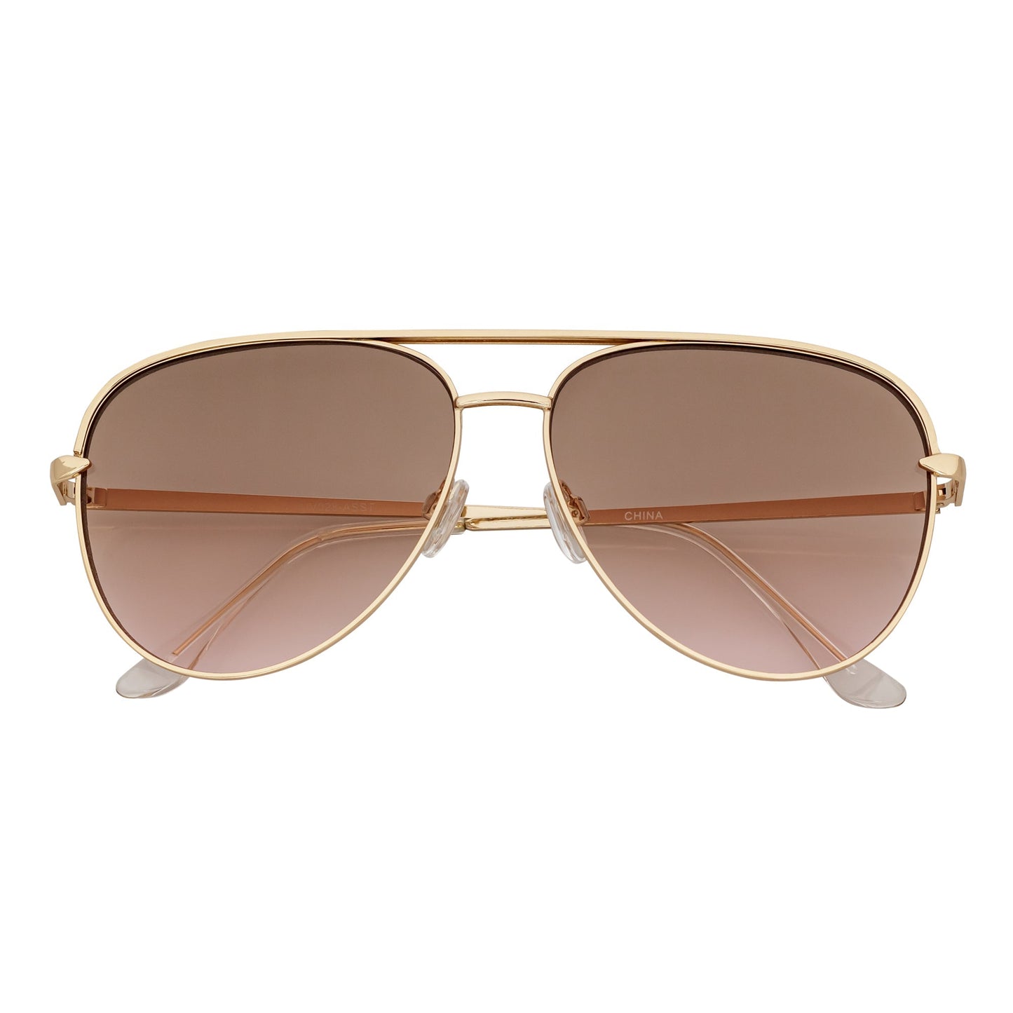 KEY - Oversize Large Flat Lens Metal Aviator Sunglasses Gold Amber Fade