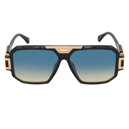 LEGEND - Retro Flat Top Square Sunglasses Black Green-Amber Fade