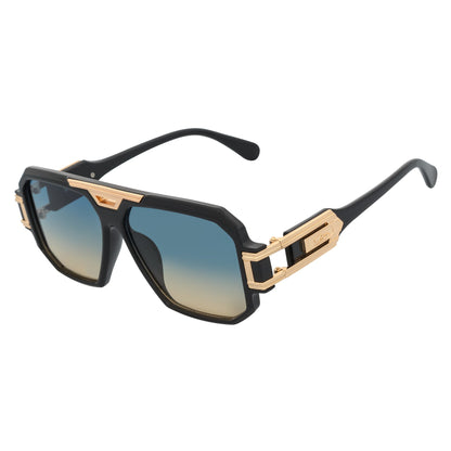 LEGEND - Retro Flat Top Square Sunglasses Black Green-Amber Fade