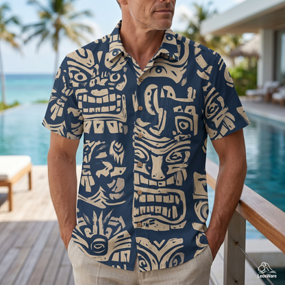 LeosWare® Men's Hawaiian Shirt Short Sleeve Button-up 95% Polyester, 5% Spandex Aloha Tiki Vault