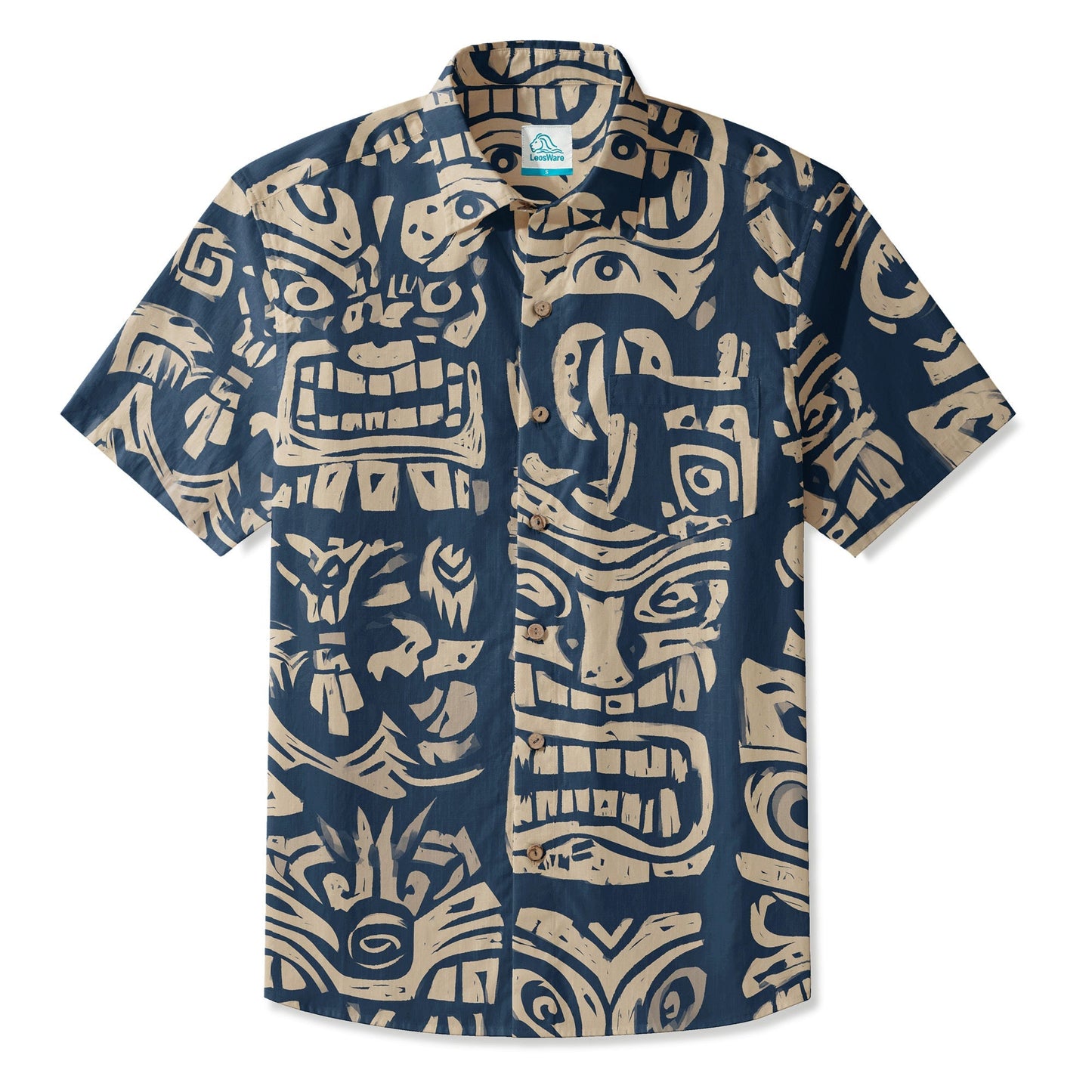LeosWare® Men's Hawaiian Shirt Short Sleeve Button-up 95% Polyester, 5% Spandex Aloha Tiki Vault