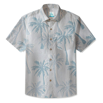 LeosWare® Men's Hawaiian Shirt Short Sleeve Button-up 95% Polyester, 5% Spandex Aloha Palm Fade