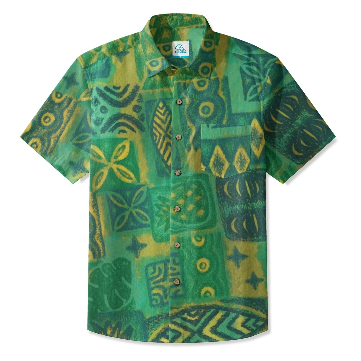 LeosWare® Men's Hawaiian Shirt Short Sleeve Button-up Premium polyester fabric Aloha Tiki Grove