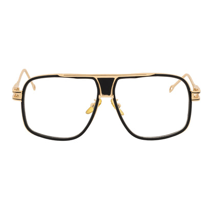 MAC - Two-Tone Square Metal Aviator Black-Gold Glasses Clear Blue Light Lens
