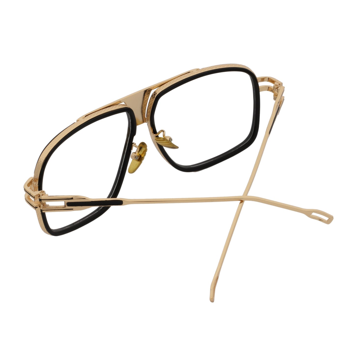 MAC - Two-Tone Square Metal Aviator Black-Gold Glasses Clear Blue Light Lens