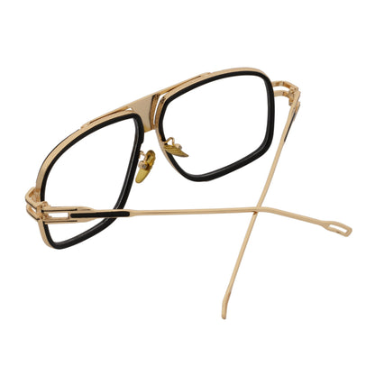 MAC - Two-Tone Square Metal Aviator Black-Gold Glasses Clear Blue Light Lens