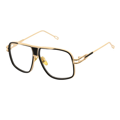 MAC - Two-Tone Square Metal Aviator Black-Gold Glasses Clear Blue Light Lens