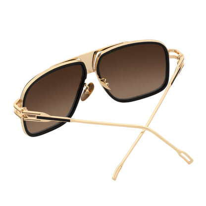 MAC - Two-Tone Square Metal Aviator Black-Gold  Sunglasses Blue Mirror Lens