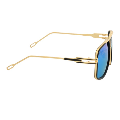 MAC - Two-Tone Square Metal Aviator Black-Gold  Sunglasses Blue Mirror Lens