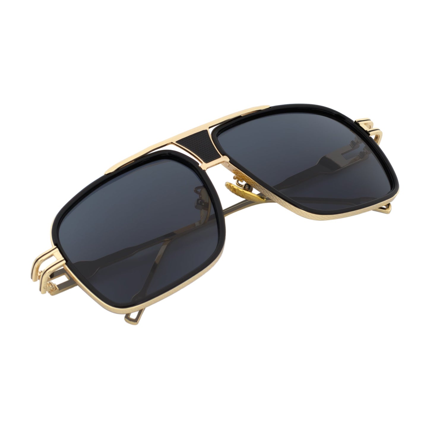 MAC - Two-Tone Square Metal Aviator Black-Gold Sunglasses Dark Smoke Lens