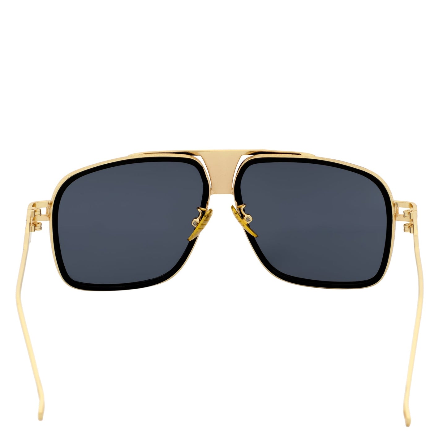 MAC - Two-Tone Square Metal Aviator Black-Gold Sunglasses Dark Smoke Lens