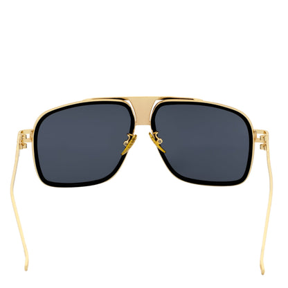 MAC - Two-Tone Square Metal Aviator Black-Gold Sunglasses Dark Smoke Lens