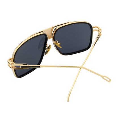 MAC - Two-Tone Square Metal Aviator Black-Gold Sunglasses Dark Smoke Lens