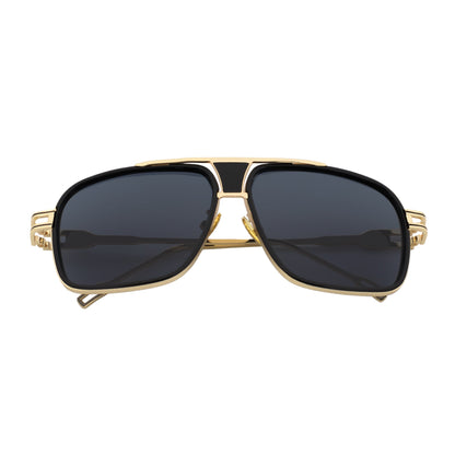 MAC - Two-Tone Square Metal Aviator Black-Gold Sunglasses Dark Smoke Lens