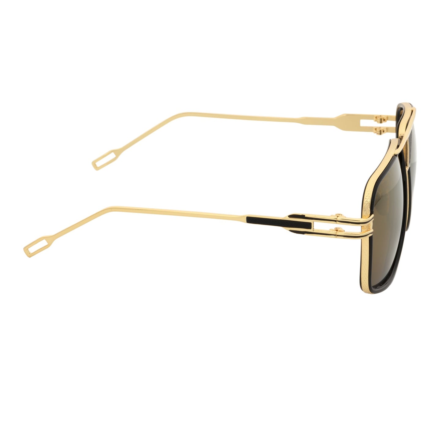 MAC - Two-Tone Square Metal Aviator Black-Gold Sunglasses Gold Mirror Lens