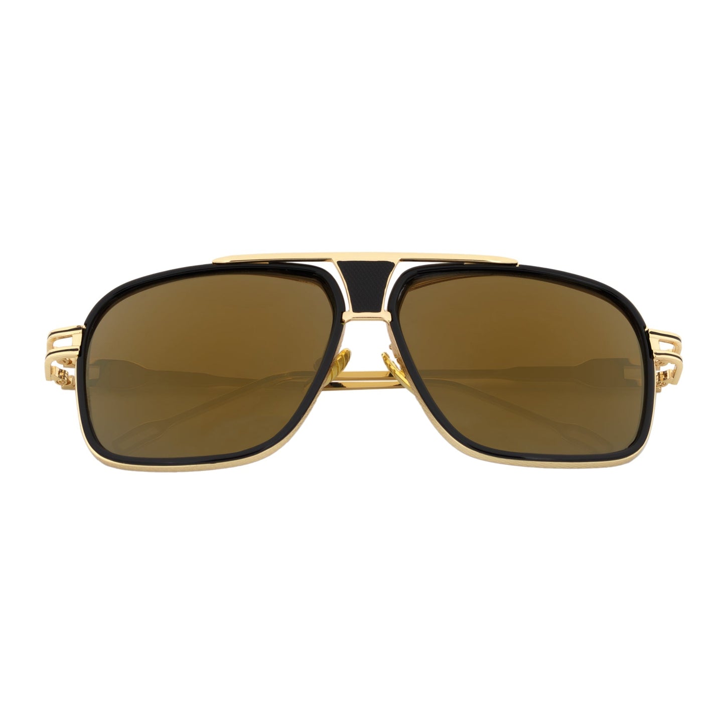 MAC - Two-Tone Square Metal Aviator Black-Gold Sunglasses Gold Mirror Lens