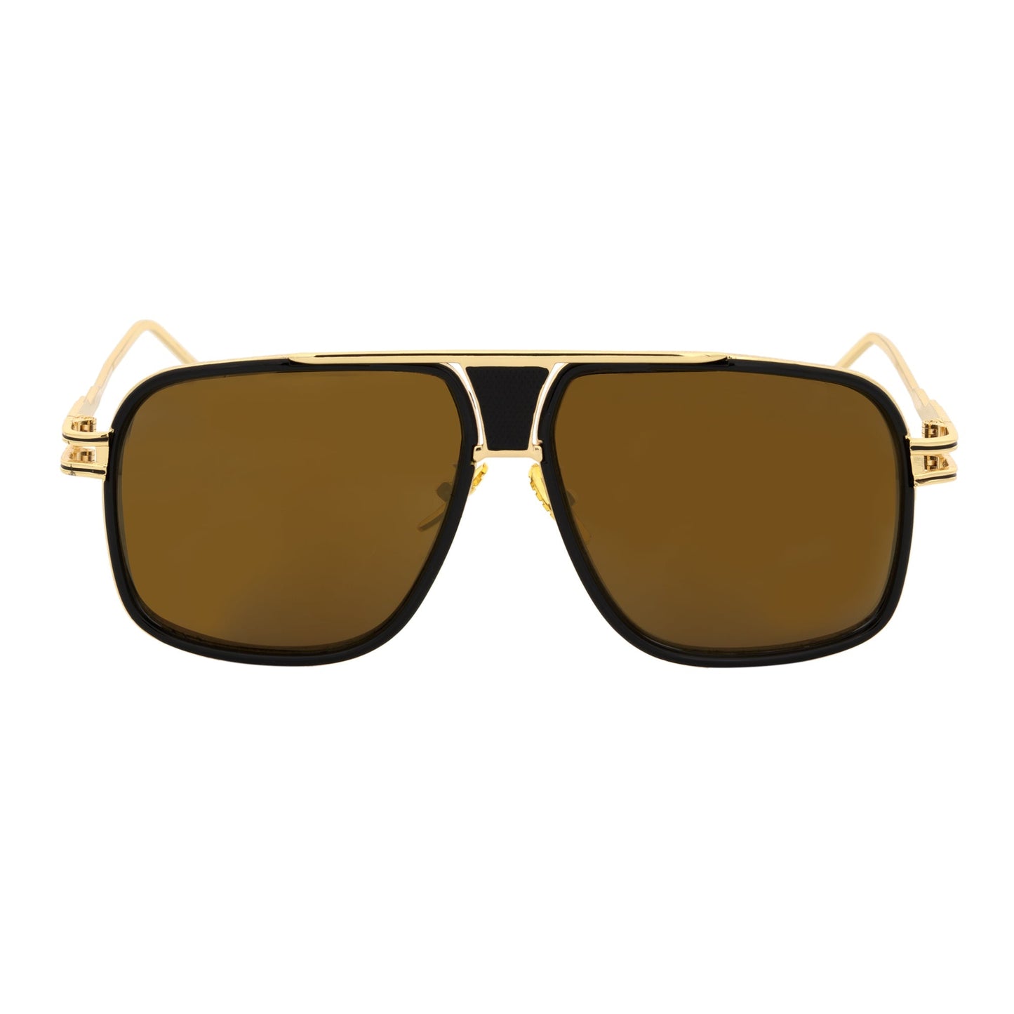 MAC - Two-Tone Square Metal Aviator Black-Gold Sunglasses Gold Mirror Lens