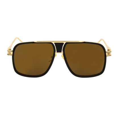 MAC - Two-Tone Square Metal Aviator Black-Gold Sunglasses Gold Mirror Lens