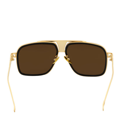 MAC - Two-Tone Square Metal Aviator Black-Gold Sunglasses Gold Mirror Lens