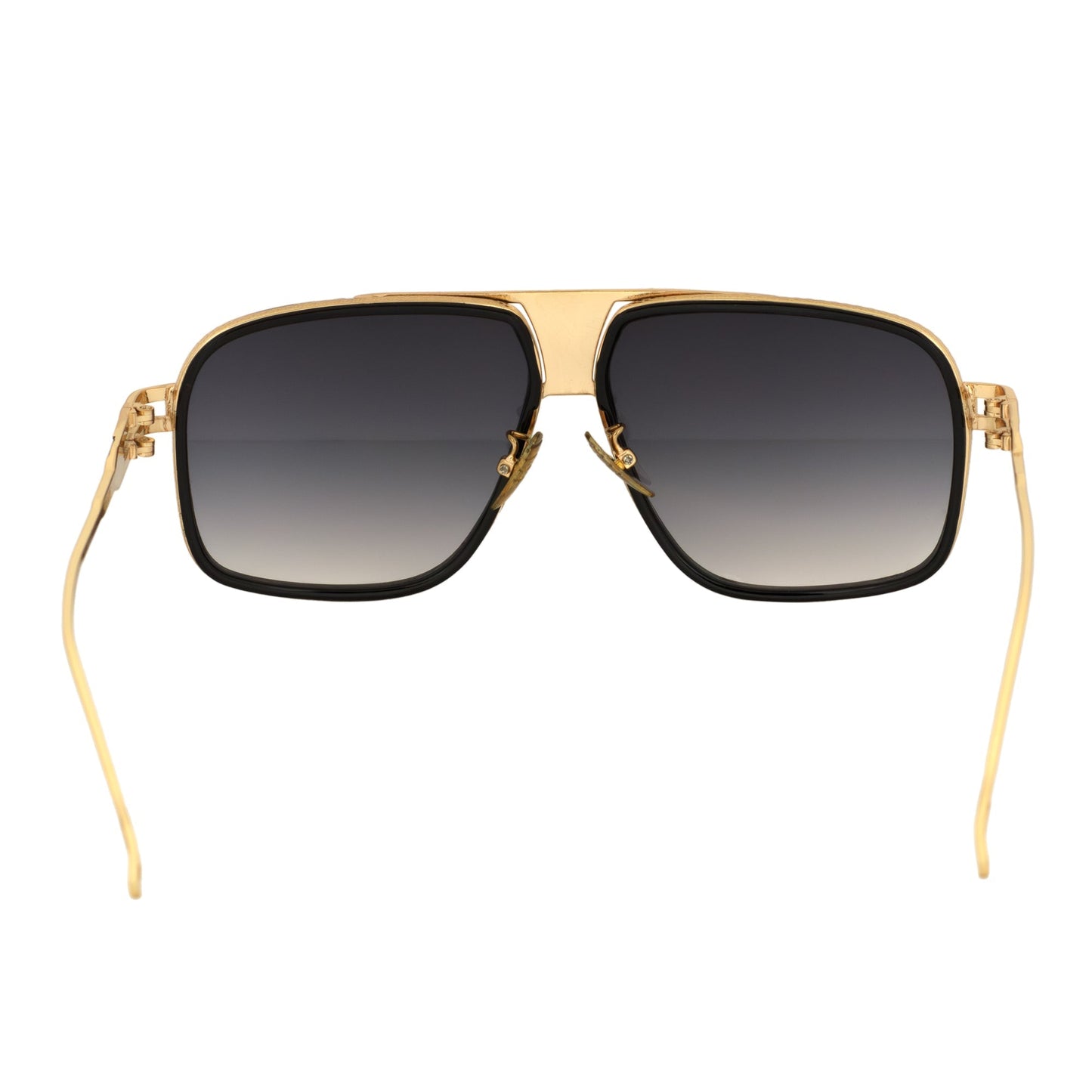 MAC - Two-Tone Square Metal Aviator Black-Gold Sunglasses Lavender Fade Lens