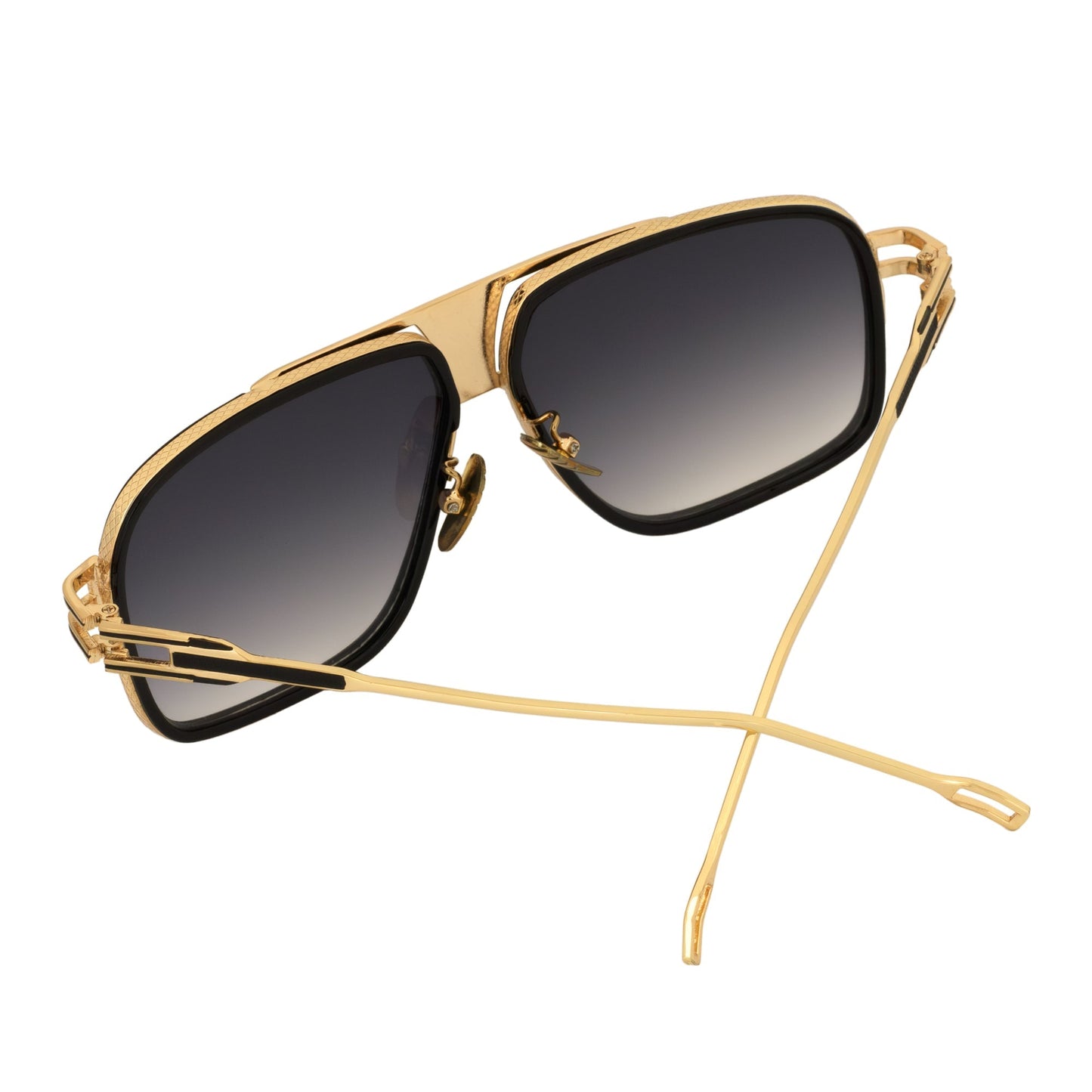 MAC - Two-Tone Square Metal Aviator Black-Gold Sunglasses Lavender Fade Lens
