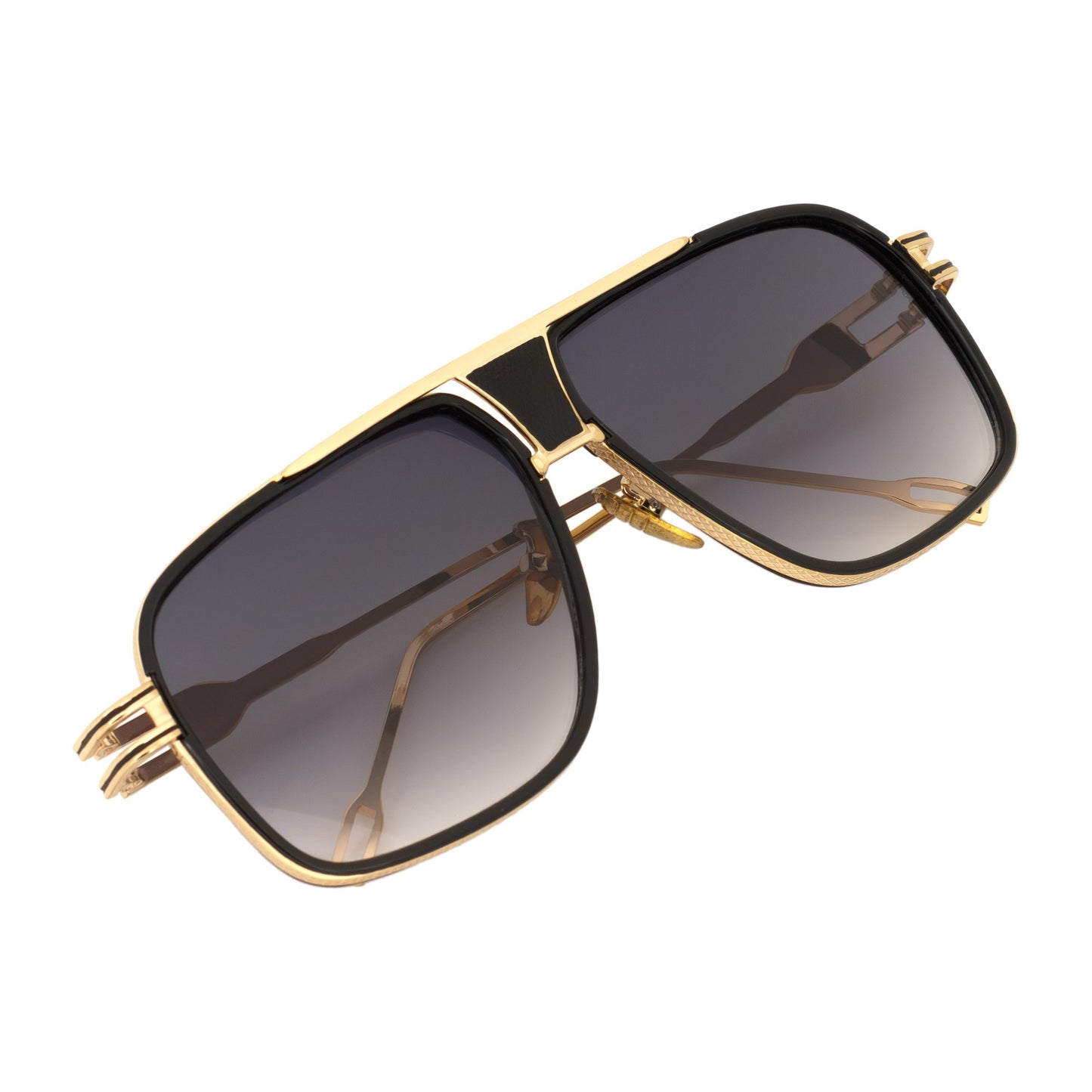 MAC - Two-Tone Square Metal Aviator Black-Gold Sunglasses Lavender Fade Lens