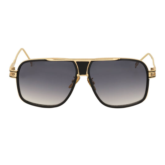MAC - Two-Tone Square Metal Aviator Black-Gold Sunglasses Lavender Fade Lens