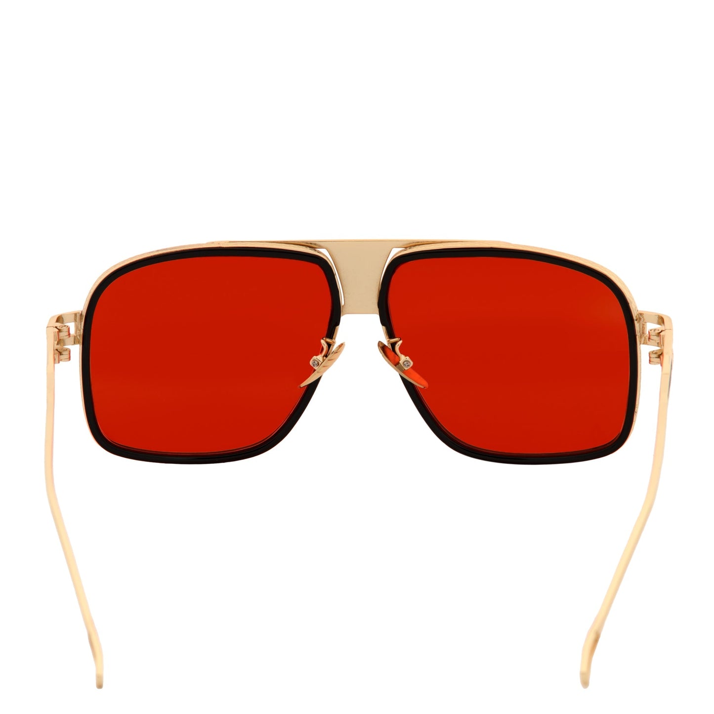 MAC - Two-Tone Square Metal Aviator Black-Gold Sunglasses Red Lens