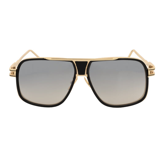 MAC - Two-Tone Square Metal Aviator Black-Gold Sunglasses Silver Mirror Lens