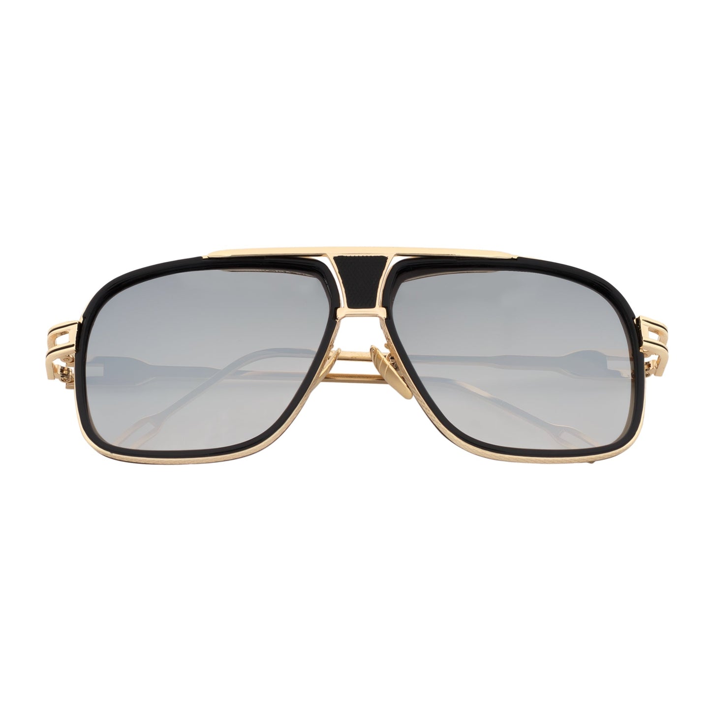 MAC - Two-Tone Square Metal Aviator Black-Gold Sunglasses Silver Mirror Lens