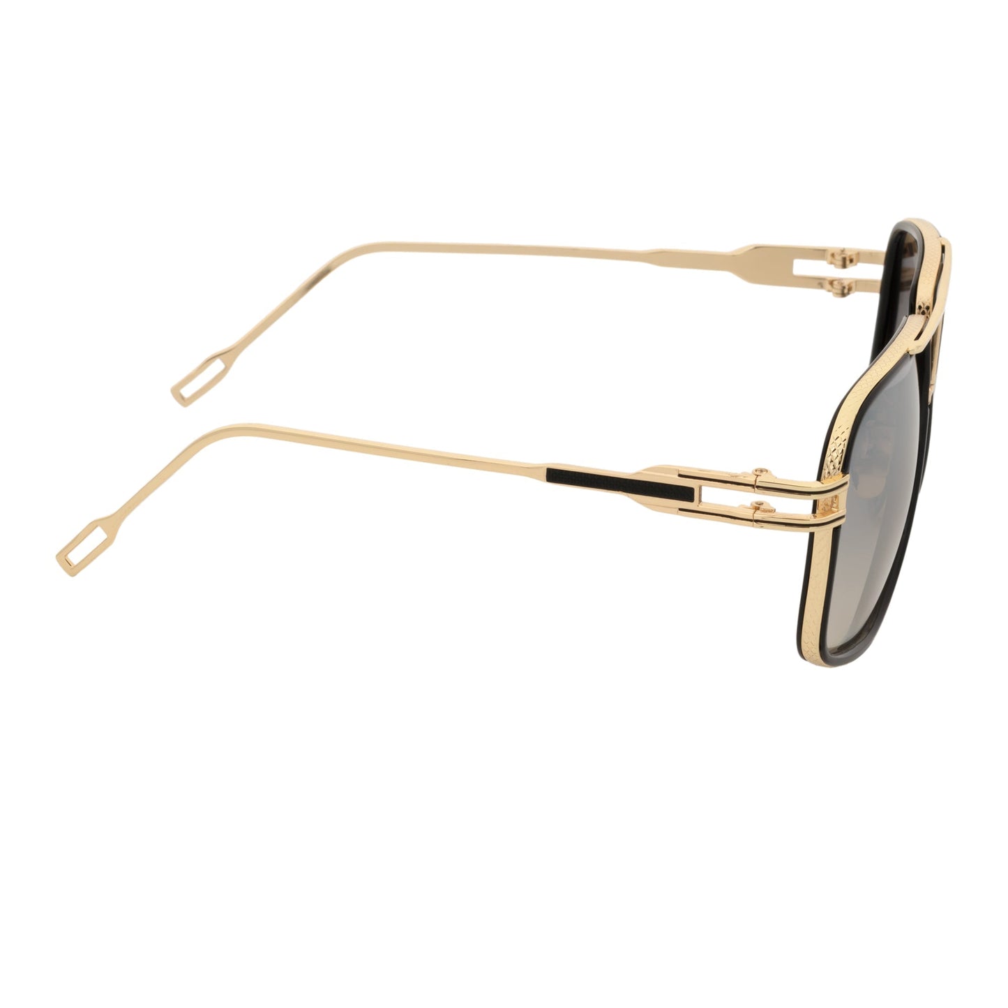 MAC - Two-Tone Square Metal Aviator Black-Gold Sunglasses Silver Mirror Lens