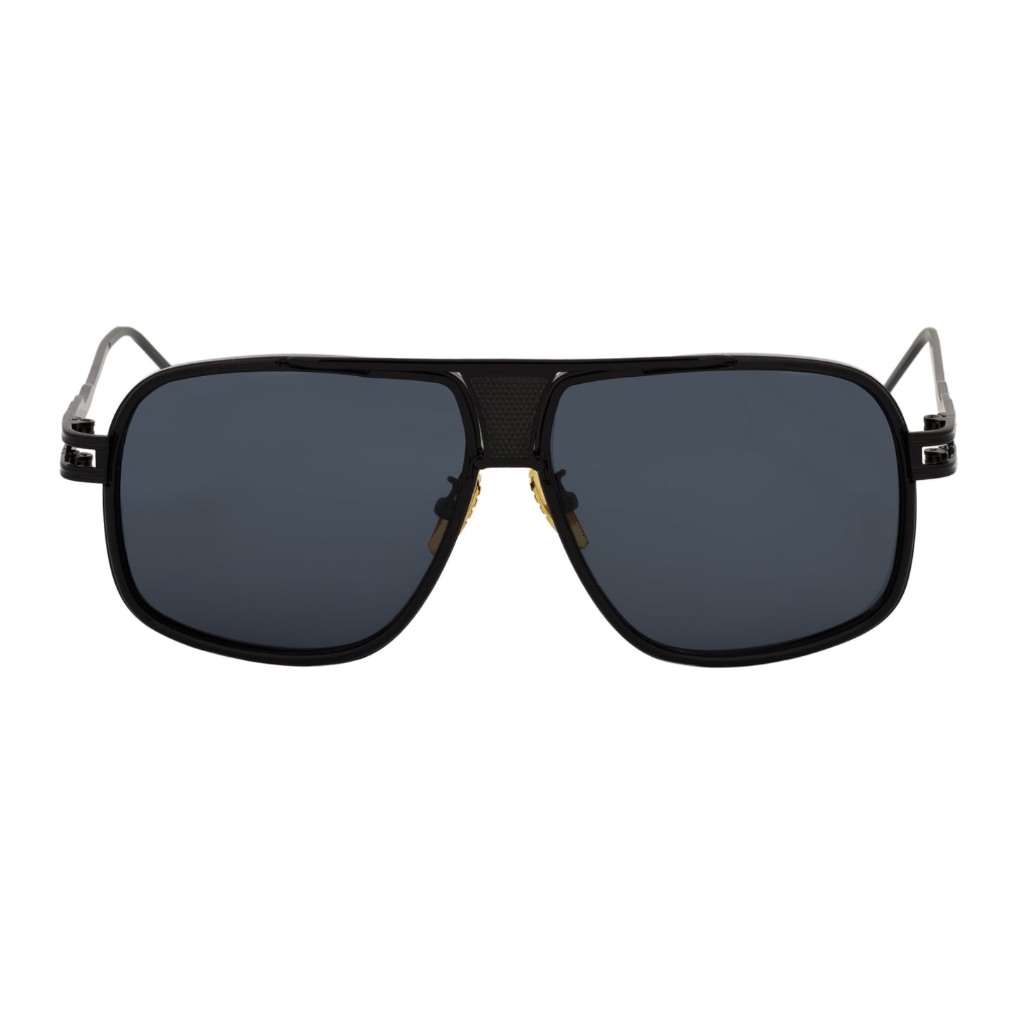 MAC - Two-Tone Square Metal Aviator Black Sunglasses Dark Smoke Lens