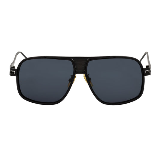 MAC - Two-Tone Square Metal Aviator Black Sunglasses Dark Smoke Lens