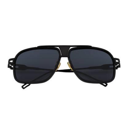MAC - Two-Tone Square Metal Aviator Black Sunglasses Dark Smoke Lens