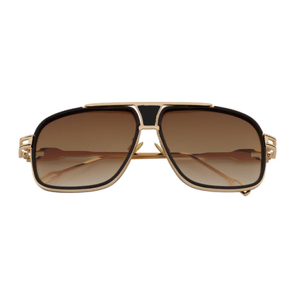 MAC - Two-Tone Square Metal Aviator Brown-Gold Sunglasses Amber Fade Lens