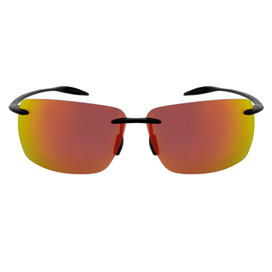 MAUI - Rimless TR90 Thin Sports Wrap Sunglasses Black Orange Mirror Polarized