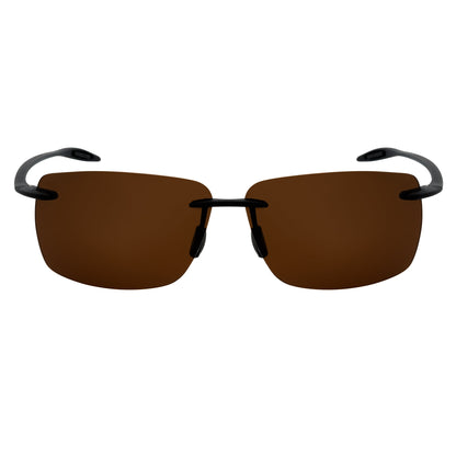 MAUI - Rimless TR90 Thin Sports Wrap Sunglasses Matte Black Brown Polarized