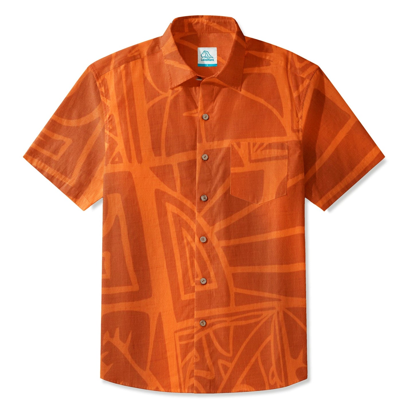 LeosWare® Men's Hawaiian Shirt Short Sleeve Button-up 95% Polyester, 5% Spandex Aloha Ember Tiki