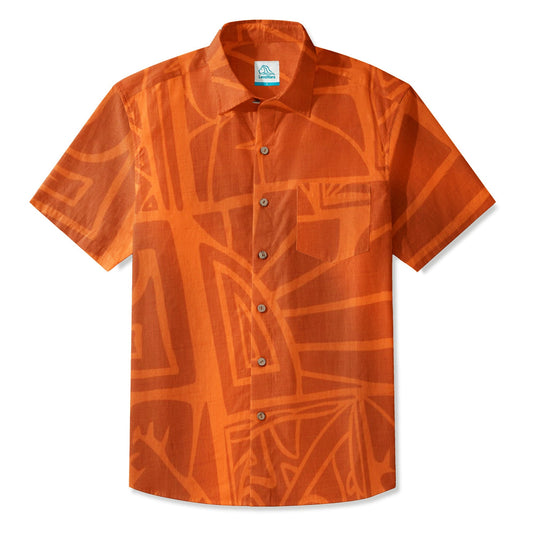 LeosWare® Men's Hawaiian Shirt Short Sleeve Button-up 95% Polyester, 5% Spandex Aloha Ember Tiki