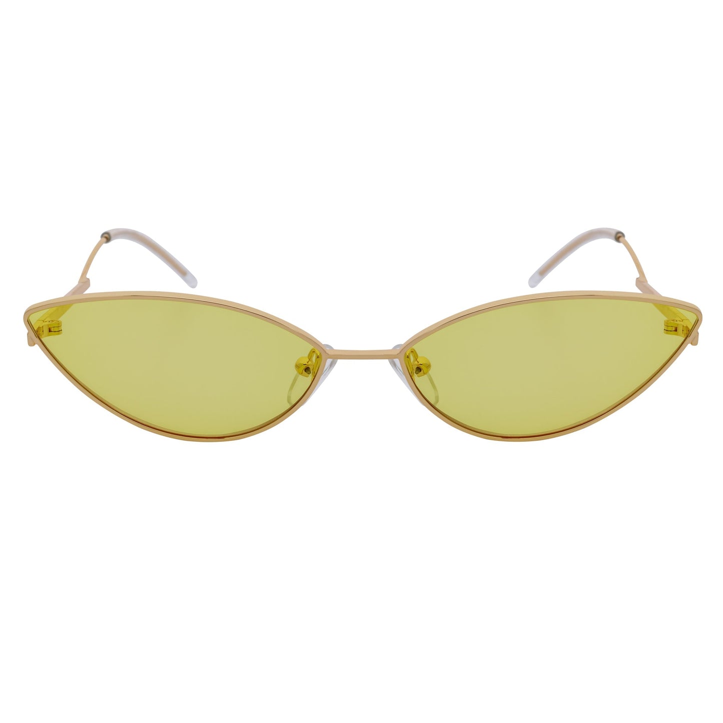MINX - Mid Century Modern Slim Metal Small Cat Eye Sunglasses Gold Yellow Tint